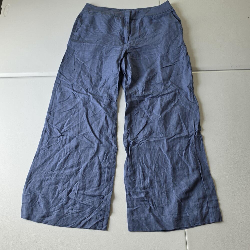 LOFT Pants Womens 10 Blue Linen Viscose Wide Leg Pull On Casual Summer